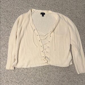 Forever 21 Ivory Lace-Up Knit Sweater